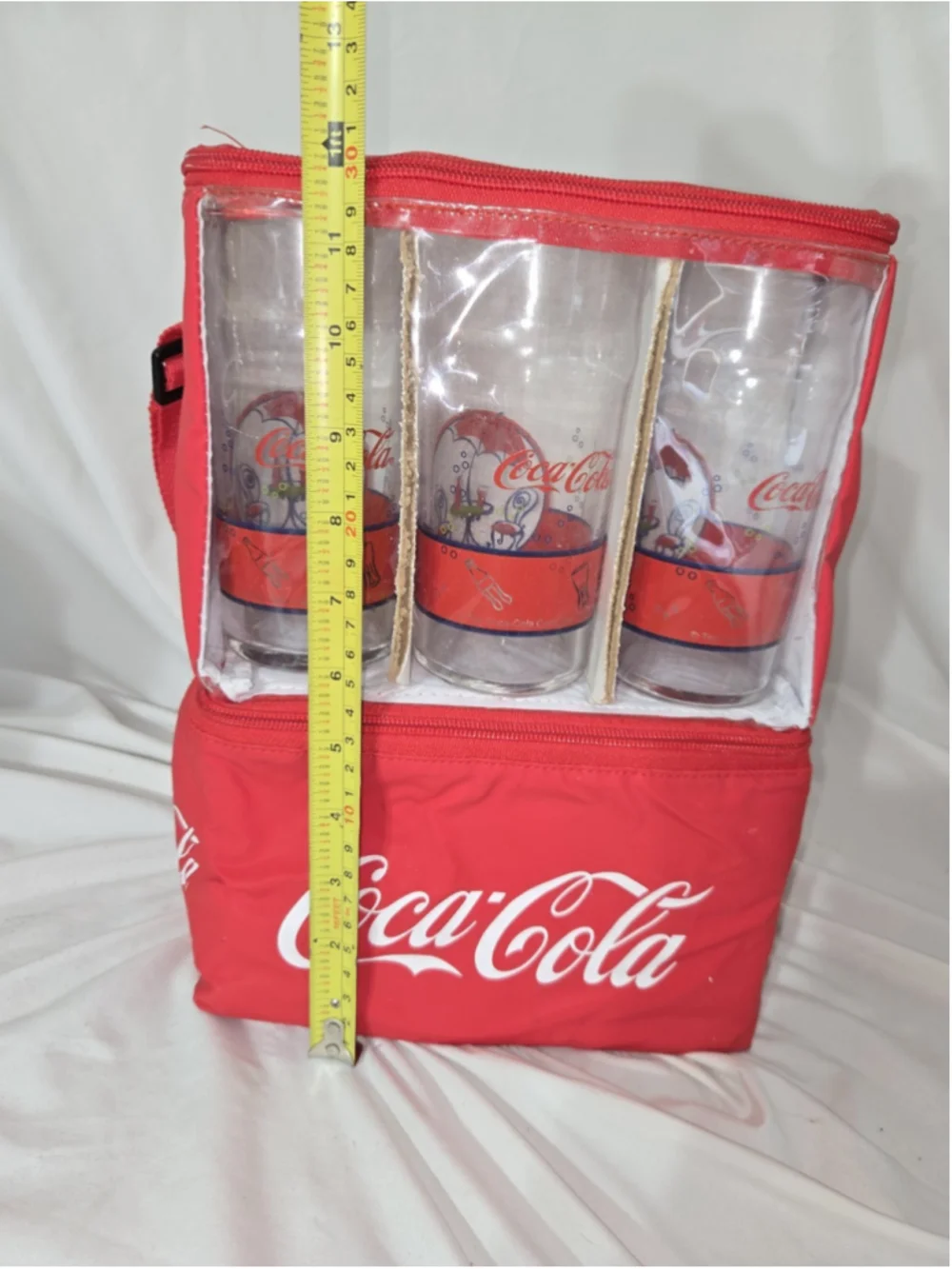 Coca Cola Insulated Tote Cooler Bag Six Pack w/ 6 Coke Anchor Hocking Glasses